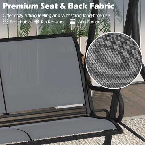 Image of Tangkula 3 Person Porch Swing, Patio Swing with Adjustable Canopy, Heavy-Duty Metal Frame & Breathable Seat, Outdoor Metal Swing for Backyard, Poolside, Balcony, Garden, 1000 lbs Max Load (Grey)