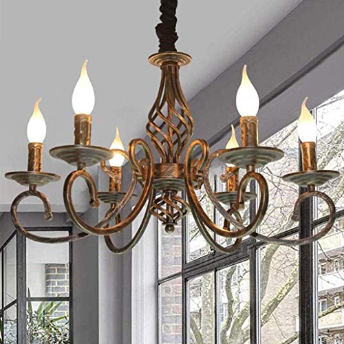 Suspension Bronze Antique Lustre Métal Rétro Industriel Lampe Suspendue Métal E14 * 6 Lumières Pendentif Lumière Hauteur Flamme Plafonnier Réglable...