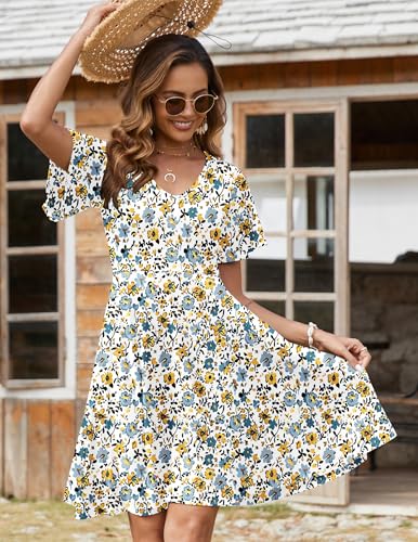 Image of Zeagoo Womens Summer Dress Casual Swing Sundresses Floral Ruffle Short Sleeve Wedding Guest Dress Beach Mini Dress 2026