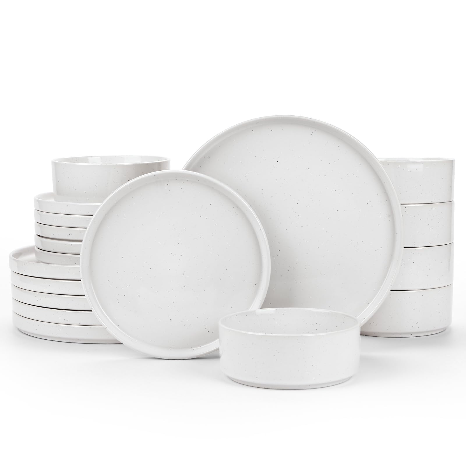 Famiware Nebula Plates and Bowls, 18-Piece Dinnerware Set, White