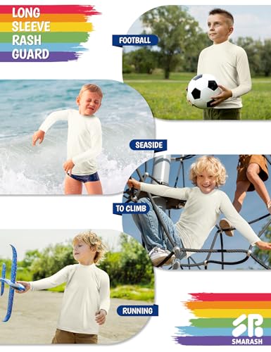 Boys Rash Guard Long Sleeve Sun Protection UPF50+ T Shirts Rashguard Swim Fishing Surf ShirtsQuick Dry Cool Beach Sun Shirt for Toddler Kids White 2T 5