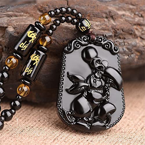 Collier Feng Shui en obsidienne noire avec pendentif zodiaque protecteur