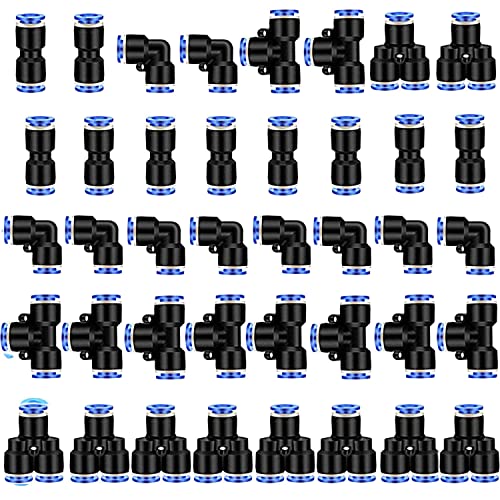 RUNCCI-YUN 40 pezzi 1/4'' Connettore Raccordi Rapidi da Pneumatico Attacchi Rapidi Aria Compressa Aria Spingere In per Collegare Tubo Raccordo in Plastica 6mm Connettore da Pneumatic（ Y+T+I +L)