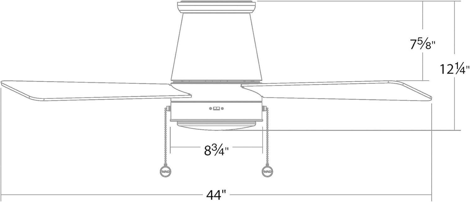 WAC Lighting Hug Indoor or Outdoor 3-Blade 42in Pull Chain Flush Mount Ceiling Fan in Matte White with Adjustable CCT 2700-3000-4000-5000K Dimmable LED Light Kit and Memory Function
