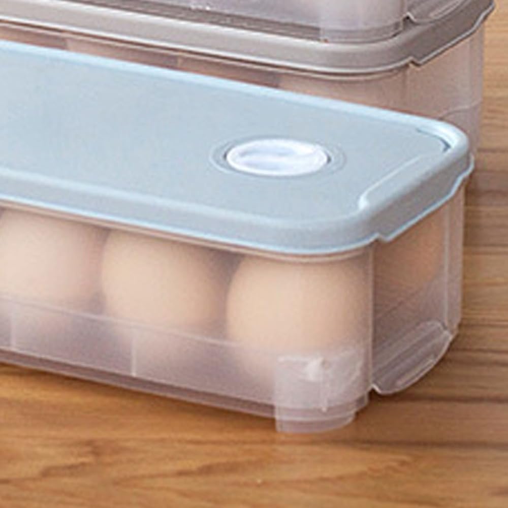 Light Blue Large Capacity Plastic Eggs Trays With Lid Thickened Clear Stackable Egg Storage Container Household Use