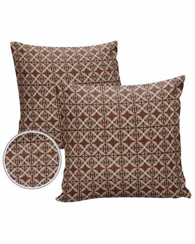 Geometric Brown Outdoor Pillow Cover 18x18 Inch Cushion Sham Case, Waterproof Decorative Square Throw Pillowcase for Outside Garden Patio Porch Couch Chair Tent Rustic Tribal Flower Ethnic Bohemian