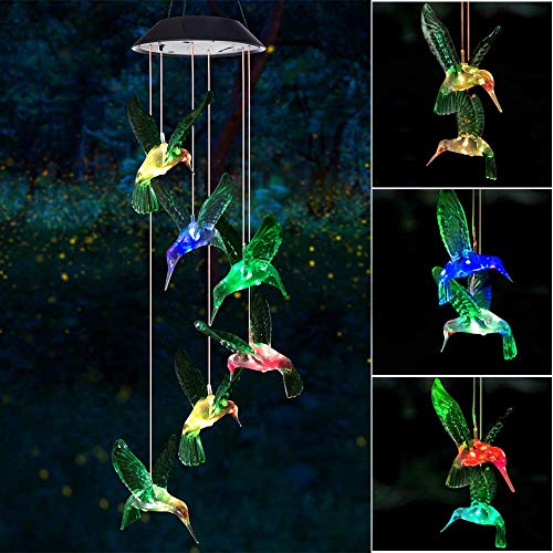 Solar Hummingbird Wind Chimes, Gifts for mom,, Gardening Gifts,Gifts for Grandma , Gifts for mom, Gifts for Friends, Gifts for Women, for Wife,Birthday Gifts