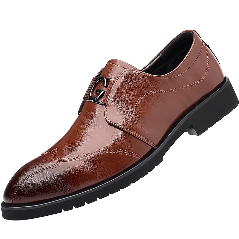 Men's Patent Leather Formal Business Oxford Dress Shoes Men Slip On Formal Tuxedo Dress Leather Shoes Business Casual Driving Boat Shoes(Brown,8)