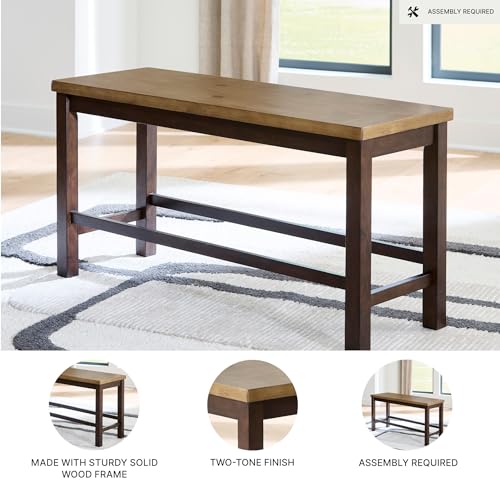 Signature Design by Ashley Sharlander Casual Counter Height Dining Bench with Foot Rest, Light Brown & Dark Brown - Thumbnail 4