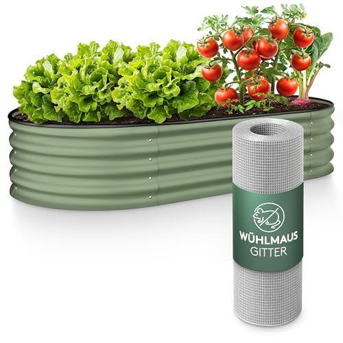 GRUNA - Hochbeet Metall 120x60x30 cm I 6 in 1 Modular Hochbeete-Kit I 100% Rostfrei I Formstabil Dank Verstrebung I Hochbeete für Garten I Hochbeet Grün