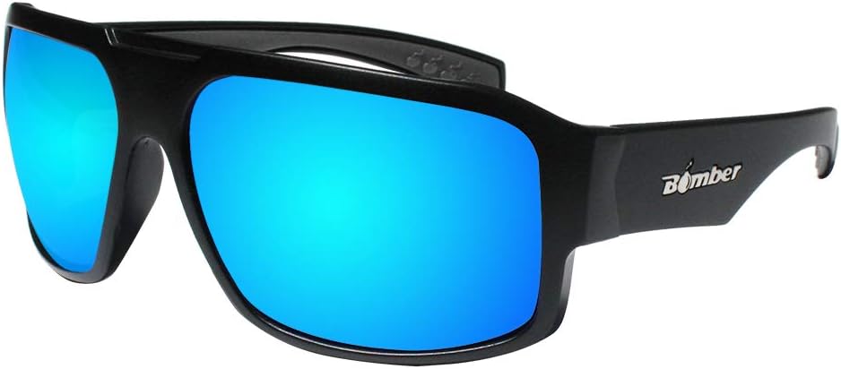 Bomber Safety Sunglasses for Men, Matte Black Frame, Ice Blue Mirror Len