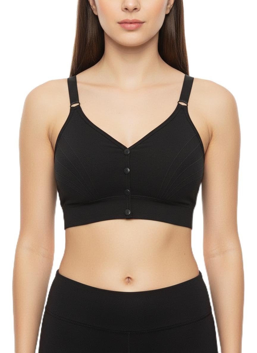Cross-Rib Sports Bra for Women | Button-Front-image-2