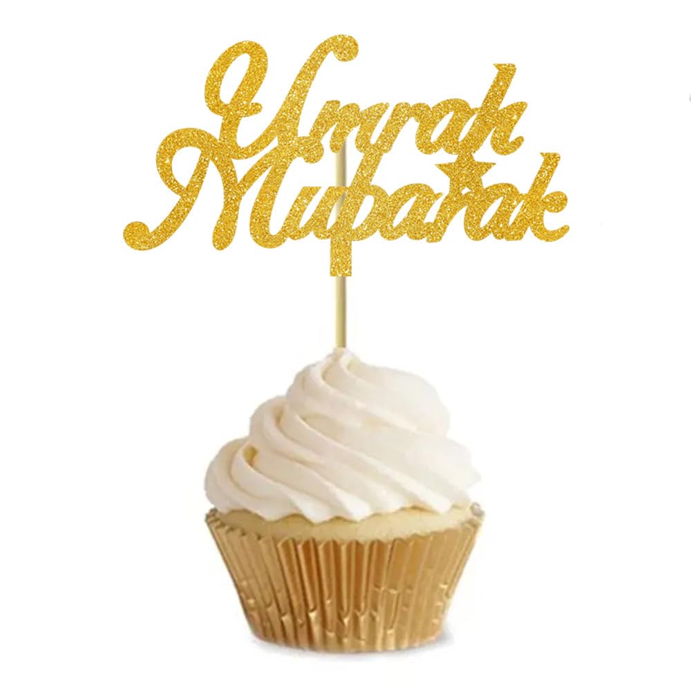 Umrah Mubarak Party Decoration Foil Balloons Cake Cupcake Toppers - Gold - Image 4