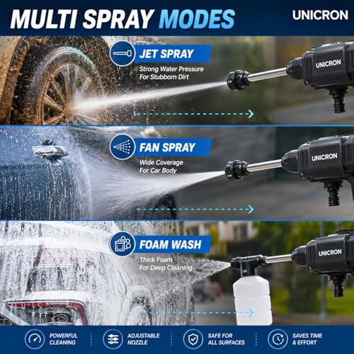 Image of Car Washer High Pressure Gun, Rechargeable 48V 12000mAh Cordless Portable Wireless for Bike, House Lawn, Garden & AC Washing Cleaning Kit