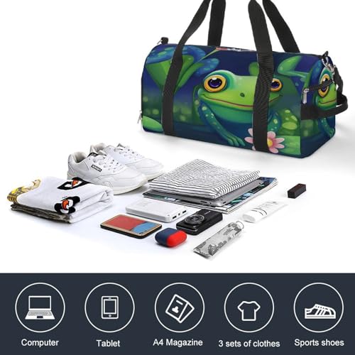 Cute Frog Gym Bag Travel Duffel Bag Sports Tote Bag Workout Bag Weekender Bag for Women Men4