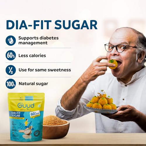 Image of GUUD - DIA Fit 100% Natural Sugar with Ayurvedic Herbs, 450g | Low GI, 60% Fewer Calories & 1 Spoon Equals 2 Spoons of Regular Sugar in Sweetness | Supports Diabetes Management