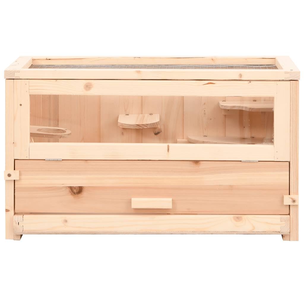 Jaula para hámsters, 60 x 30 x 35 cm, madera maciza | Casa de roedores para salón con ventana de cristal acrílico y bandeja inferior extraíble para facilitar la limpieza.