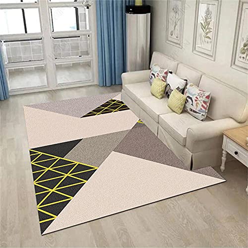 Tapis jeu enfant et grand tapis de salon géométrique à triangles noir et rose, 180x220cm