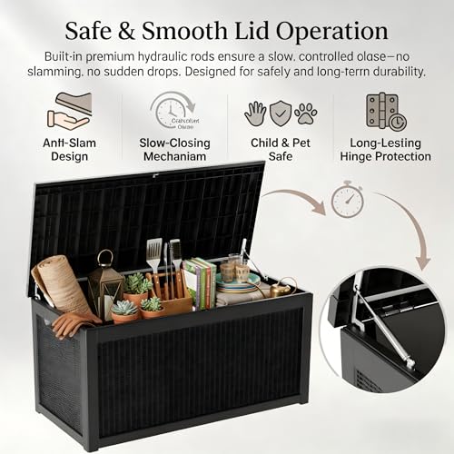 Image of 265 Gallon Resin Deck Box Outdoor Storage Chest, Large Waterproof Patio Storage Box, All-Weather Garden Storage Container for Cushions, Pool Supplies, Yard Tools - Easy Assembly, Lockable Lid