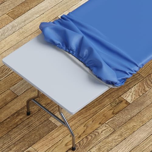 sorfey tablecloth -fitted with elastic, vinyl with flannel back, fits for table 24"x 48" rectangle,water proof, easy to clean, solid blue design