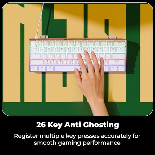 Image of Zebronics Mechanical Keyboard, Silent Linear Red Switches, 61 Keys Layout, 26 Key Anti Ghosting, Double Shot Keycaps, 17 LED Modes, Media Controls, 1.5m Cable (Max Ninja 61, White)