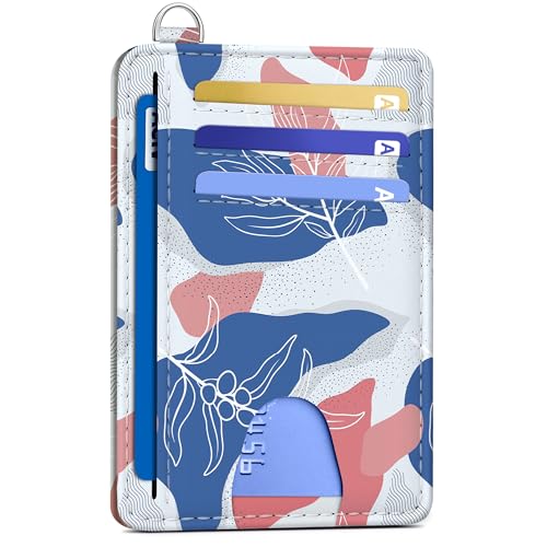 Image of Mayski Slim Wallet, Credit Card Holder for Women, Minimalist Front Pocket RFID Blocking Card Cases, Small Wallet Women Men(Leaves1)