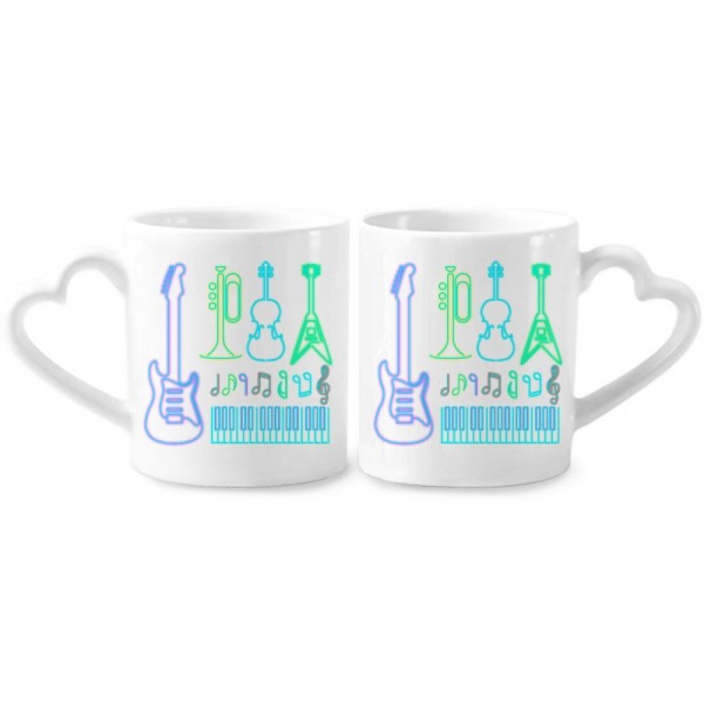 cold master DIY lab Guitar Music Instruments Neon Couple Mugs Ceramic Lover Cups Heart Handle 12oz Gift