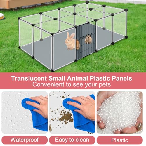 Image of 20 Panels Small Animals Playpen, 48 inch x 24 inch x 16 inch Transparent Pet Playpen with Waterproof Mat,Portable Plastic Enclosure Cage for Chicken /Guinea Pigs /Bunny /Ferrets /Hamsters /Hedgehogs Indoors Outdoor