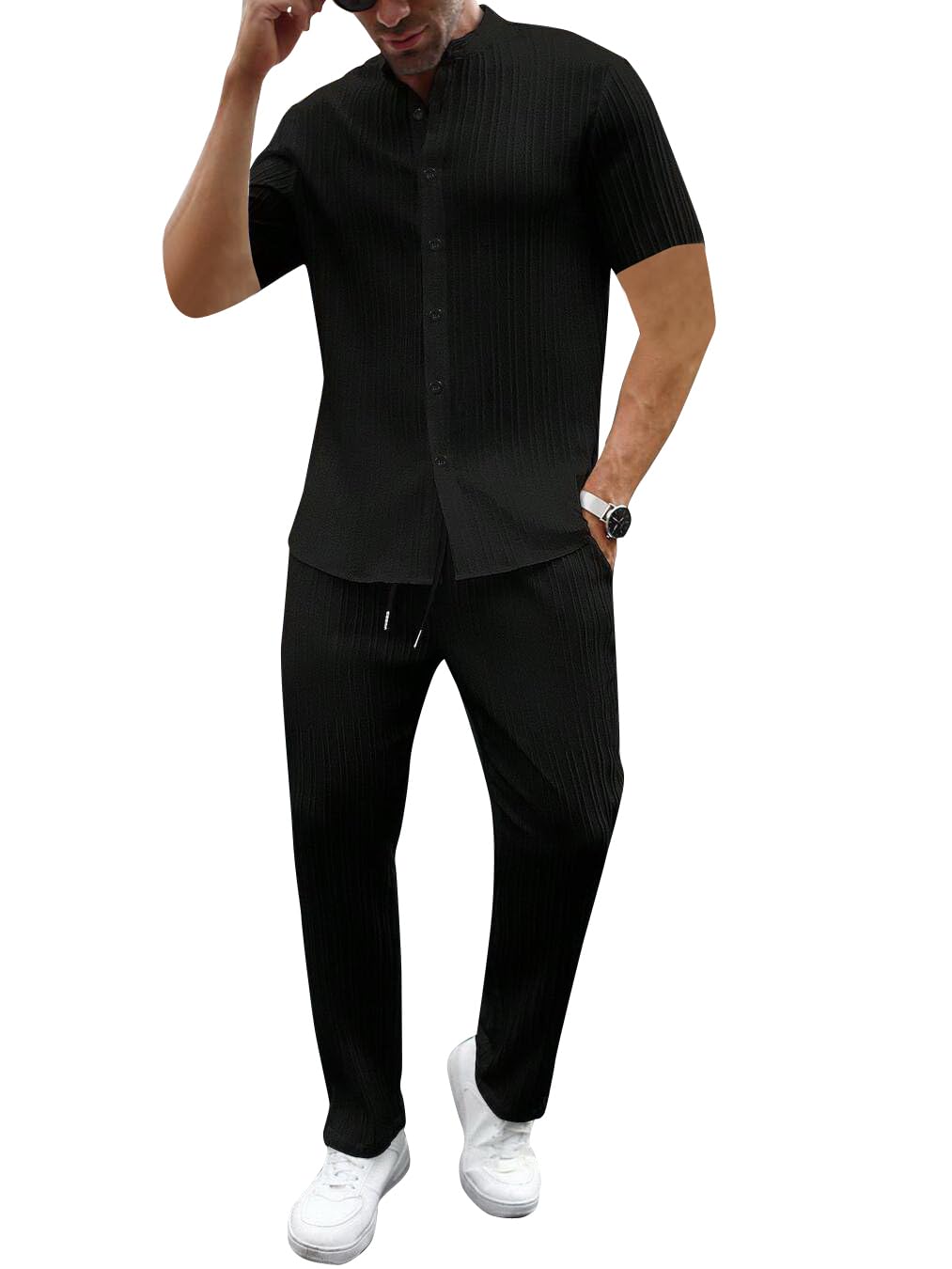 MITLLI Mens Co-ord-Set,Regular wear,Comfort wear || Half Sleeve || Men's Night Suit Pajama Set Black-image-33
