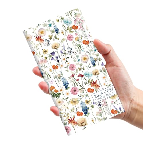 Image of Pocket Calendar 2025-2027 for Purse, Two Year Monthly Planner Pocket Size, Jul 2025 to Jun 2027 Monthly Planner Small Size (6.5 inch x 3.5 inch)-Wildflower