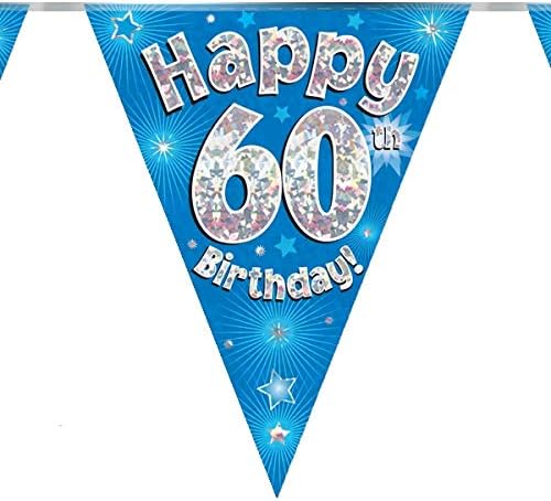 60thBirthday Blue Birthday Party Flag Banner Bunting Age 60