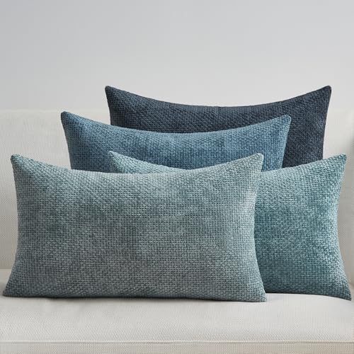 Topfinel Housse de Coussin 30 x 50 Lot de 4 Decoratives Bleu Colorees Dégradées Chambre Salon Maison Housse Coussin Chenille Doux pour Canapé Lit Jardin...