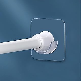 2 Pack Spring Tension Rod Holder, 1.18 Inches Small Transparent Shower Rod Bracket No Drilling, Small Adhesive Tension Curtain Rod Retainer Shower Curtain Rod Holder(Plus+)