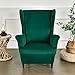 MIFXIN Wing Chair Slipcover 2 Piece Set Velvet Stretch Wingback Chair Cover with Cushion Cover Soft Washable Armchair Furniture Protector for Living Room Bedroom (Deep Green)