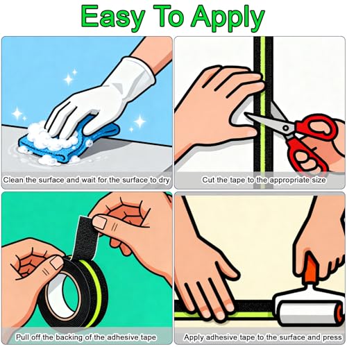 Image of Glow in Dark Anti Slip Tape,4 inch x35FT Heavy Duty Waterproof Safety Grip Tape for Stairs, Pool, Bathroom - Black & Glow Stripe Indoor /Outdoor Multi-Purpose Traction Tape