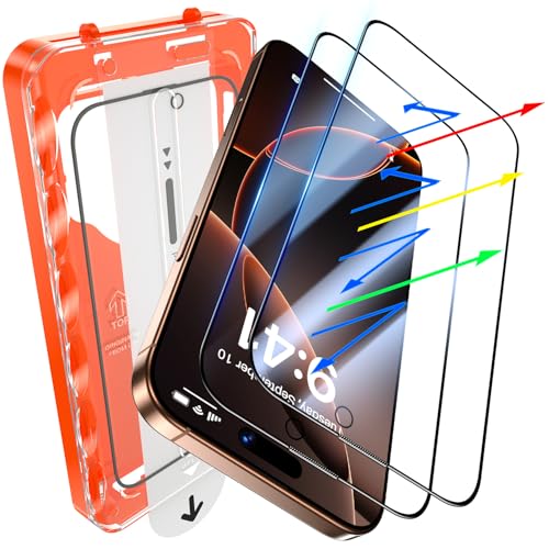 Image of UniqueMe for iPhone 16 Pro Max Blue Light Blocking Screen Protector, 2 Pack | 6.9 inch, Anti-blue Light, Eye Protection, Bubble-Free, Tempered Glass, 9H+ Hardness, 3D Full-coverage, Easy Installation