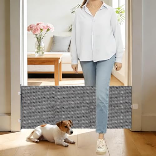 15 Step Over Retractable Dog Gate No-Drill Pet Barrier for Doorways & Stairs Easy Human Access & Pet Containment Adjustable Small Dog Gate for Indoor Use