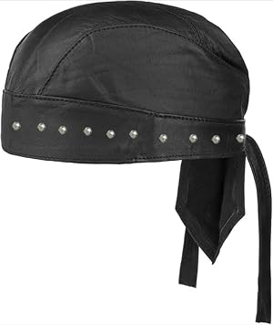 Sheep Leather Skull caps in Black Sweat Head Wraps Studded Skull Cap Bandana Style in Real Do Du