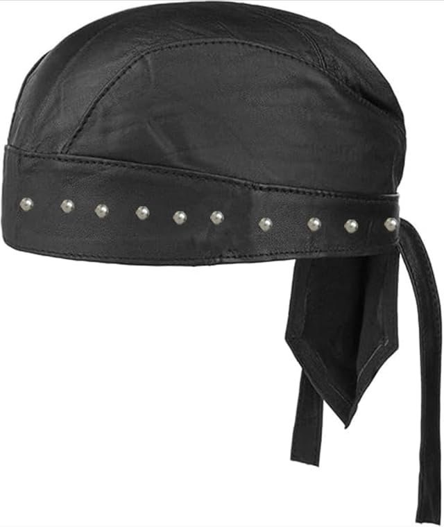 Sheep Leather Skull caps in Black Sweat Head Wraps Studded Skull Cap Bandana Style in Real Do Du