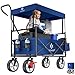 KESSER® Bollerwagen faltbar mit Dach Handwagen Transportkarre Gerätewagen klappbar mit 360° drehbare Vorder-Räder, Vorderrad-Bremse & Vollgummi-Reifen inkl. XXL Außen-Tasche, 2 Netztaschen & Abdeckung