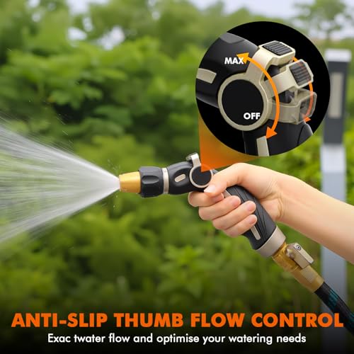 RESTMO Hose Pipe Spray Gun High Pressure, Heavy Duty Pure Brass Nozzle Head, Metal Hand Sprayer for Car Washing, Garden Cleaning, Lawn and Plant Watering, Thumb Flow Control, 4 Spray Patterns - Image 5