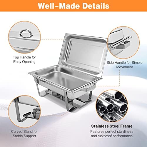 COSTWAY 2 Pack 9L Chafing Dish, Stainless Steel Food Warmers with Pans and Fuel Holders, Full Size Caterings Parties Buffet Server Warming Tray (Silver)