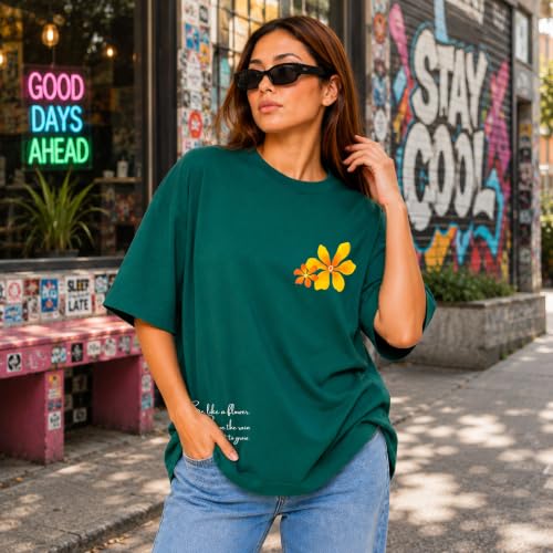 Image of London Hills Tshirt for Woman | Oversized Tshirt for Women | T Shirt for Womans | Graphic T Shirt for Women Pure Cotton | Tops for Woman Western, Printed Oversized Loose Fit Plus