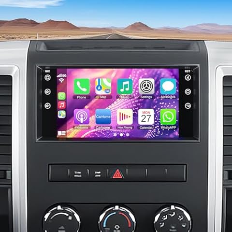 Car Radio for Dodge RAM 1500 2500 3500 2009 2010 2011 2012, Build in Wireless/Wire Carplay & Android Auto Support Bluetooth, Back-up Camera,FM Radio,SWC,7 Inch IPS Touch Screen, 2GB+ 32GB Cover