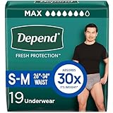 Depend FIT-FLEX Incontinence Underwear for Men, Maximum Absorbency, Small/Medium, Gray, 2 Packs of 19, 38 Total