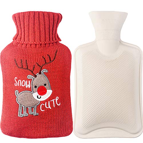 Premium Rubber Hot Water Bottle, for Pain Relief, Hot and Cold Therapy (1L, Red, Lucky Elk)