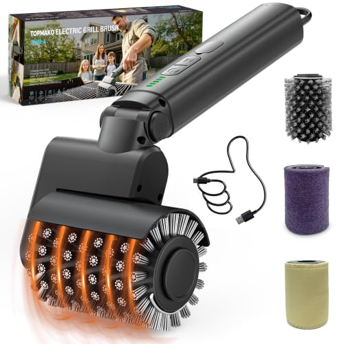 Image of Electric Grill Brush for Outdoor, Cordless BBQ Cleaner with Triple-Lock Stainless Steel Bristles, 150 Min Runtime, 3 Speeds, 3 Brush Heads, Adjustable Angle Rotary Brush for Family BBQs & All Grills