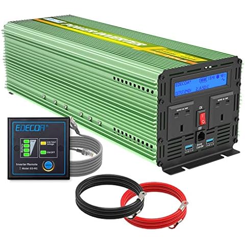 EDECOA 2500W Peak 5000W Power Inverter Pure Sine Wave DC 12V to 240V AC with Dual USB Ports - Green Cover