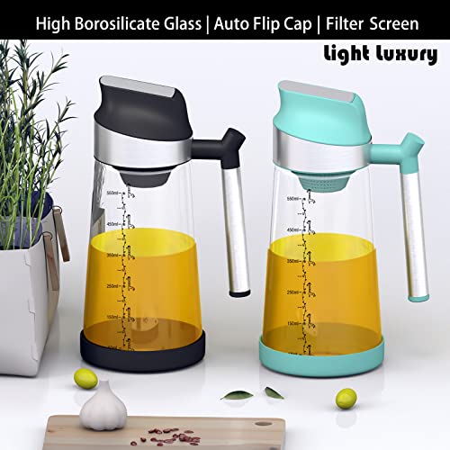 Miao'er Oil Dispenser Bottle For Kitchen, High Borosilicate Glass Cooking Oil Dispenser With Filter Screen, Auto Flip Cap, Non-Drip Spout, Wide Opening For Easy Filling And Clean, 19Oz Black #TOP1