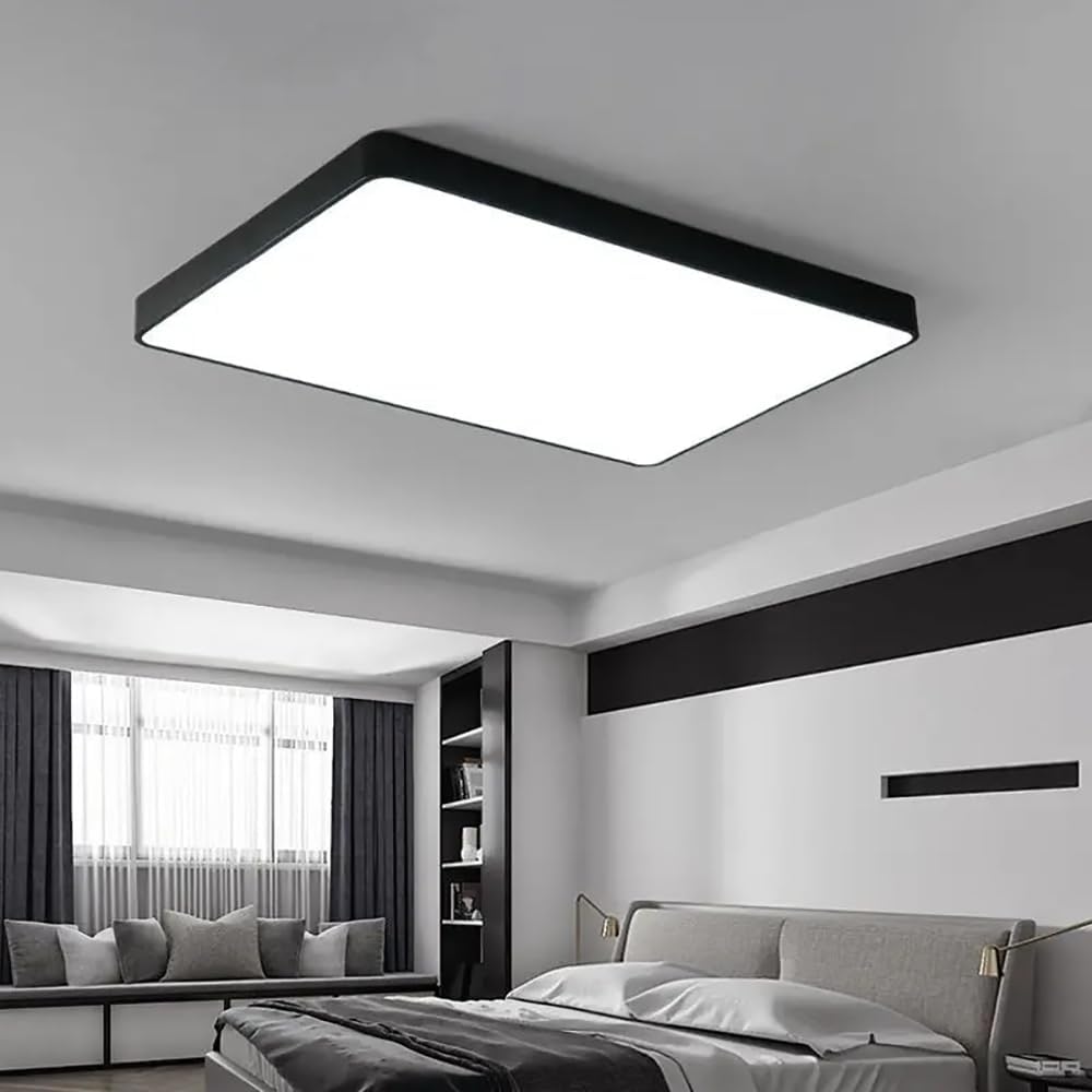 LED Ceiling Light Fixture,16 * 24 Inch Modern Rectangle Recessed Ceiling Lights,Dimmable Light,48W Black Close to Ceiling Lighting Flush Mount Living Room Bedroom,3000K-6000K